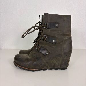 Sorel Brown Leather Lace Up Mid Calf Booties Women's Size 8.5